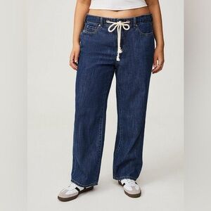 NWT Torrid Dark Blue Denim Tie Mid-Rise Wide Leg Drapey Jeans Size 12S Womens